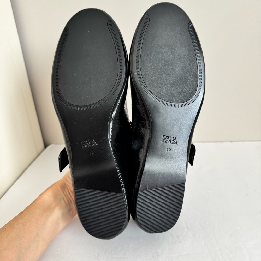 NWT ZARA LEATHER BUCKLE BALLET FLATS in BLACK size 39 /9 - Picture 14 of 16
